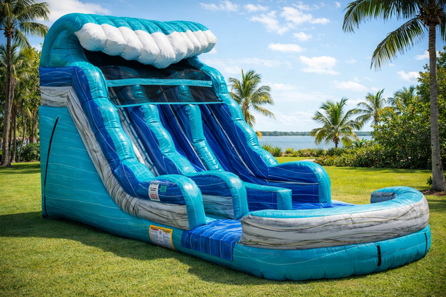  Double Lane Aqua Slide with splash pad