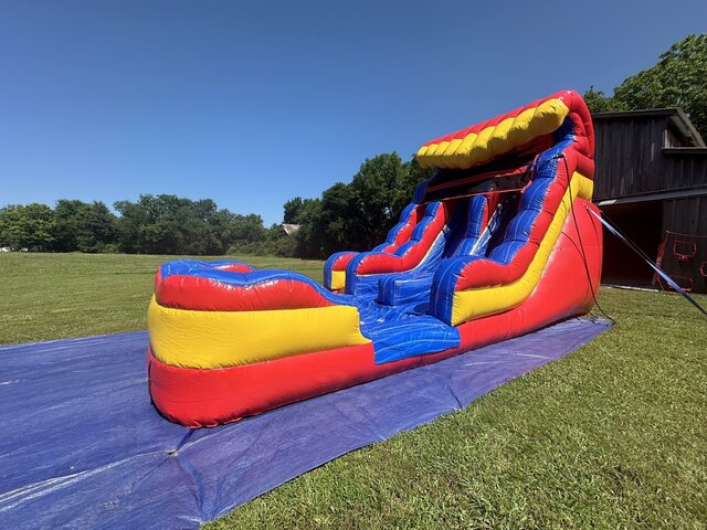 Rainbow 15ft Dual lane slide with inflated pool landing