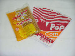 Popcorn supplies. 30 servings. Includes easy to use popcorn kits and popcorn bags.