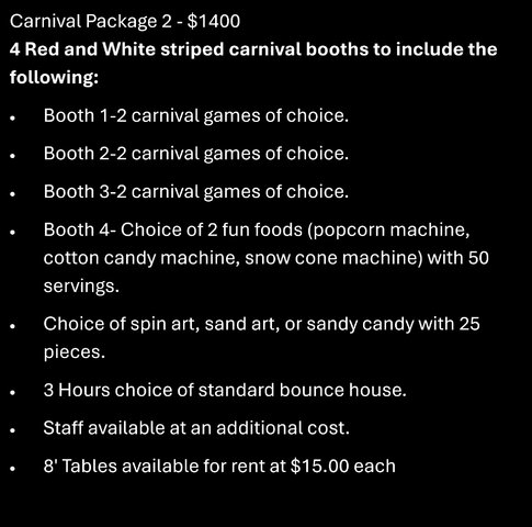 Carnival Package #2 $1400