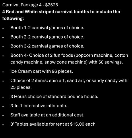 Carnival Package 4 $2525