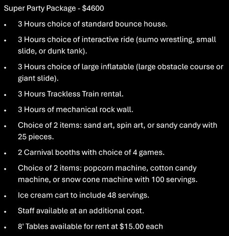 Super Party Package $4600