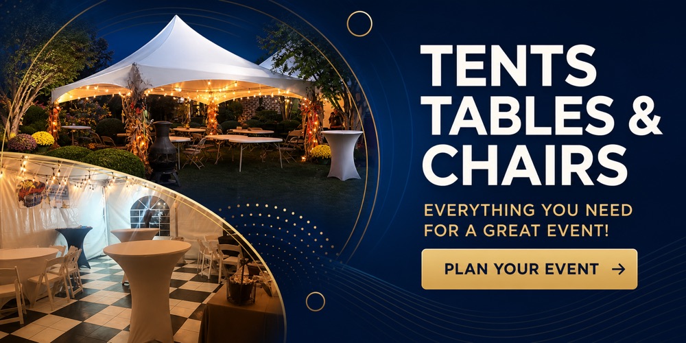 Tents, tables and chairs