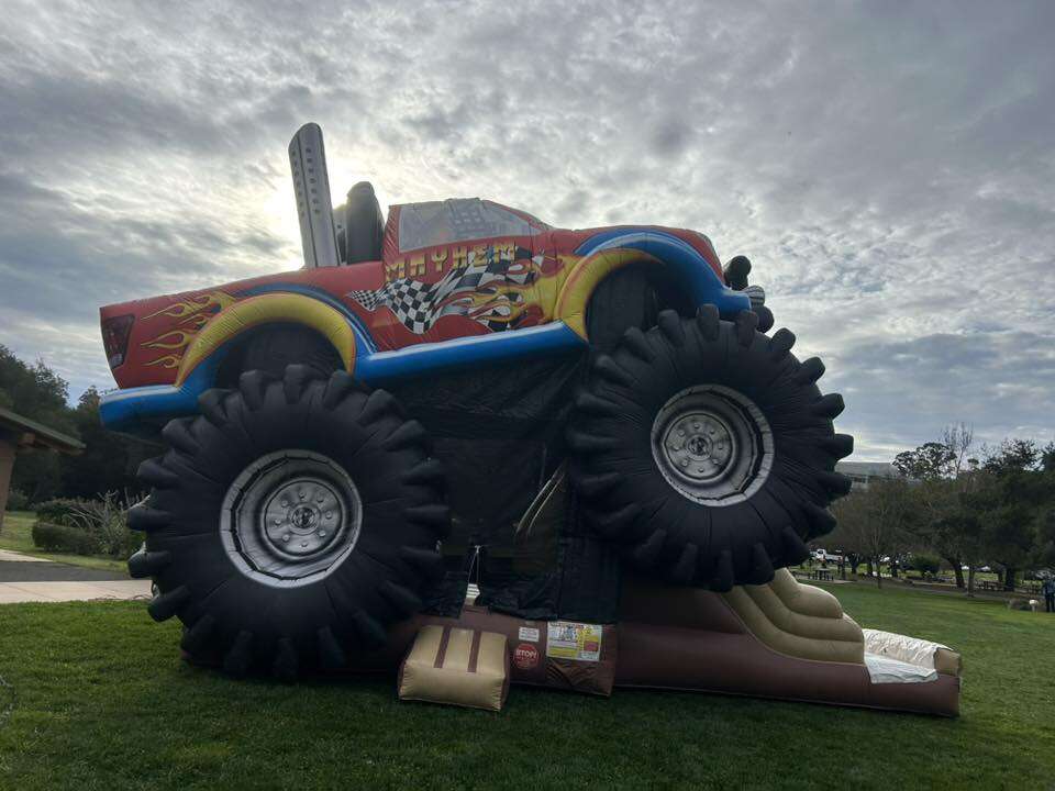 monster truck themed bounce house with slide rental in Rohnert Park