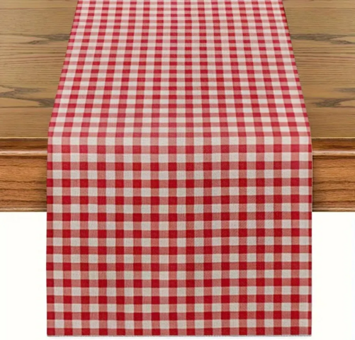 Table Runner Standard Universal Size Red and White Checkard