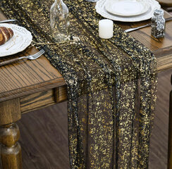 Premium Black Table Runner, Reversible Gold or Silver Flakes