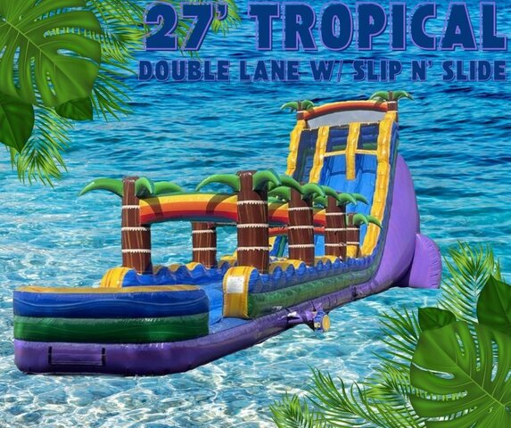 27' tall double lane tropical slide with slip n slide