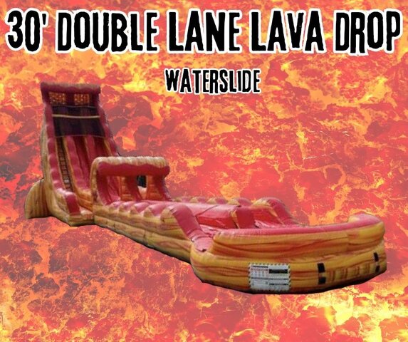 30’ tall double lane lava drop slide with slip n slide