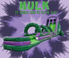 27' tall Hulk Splash double slide w Slip n slide