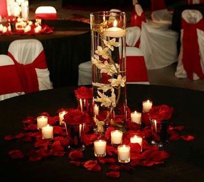 Centerpiece - Holiday- Red Roses - Orchid - Candles