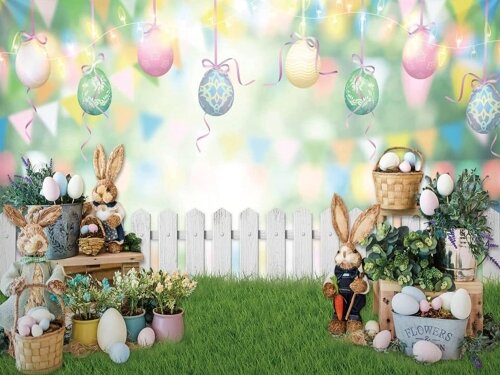 Backdrop - Easter Backdrop with White Picket Fence