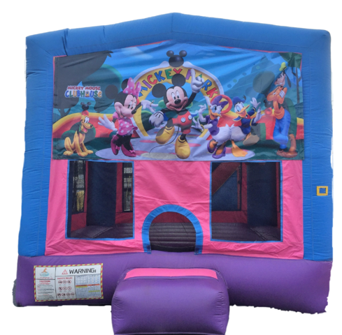 Inflatables - Pink & Blue Bounce House with Basketball Hoop