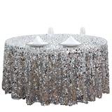 120' Round Sequin Silver Tablecloth 