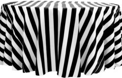 90' Round Black & White Stripe Tablecloth