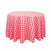 120" Round Checked  Red & White Tablecloth