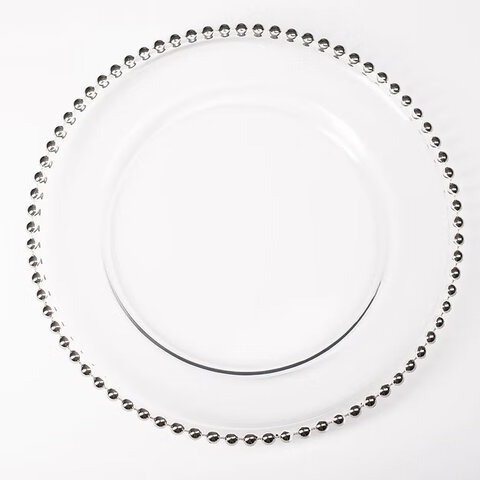 Silver Beaded Glass Charger Plate