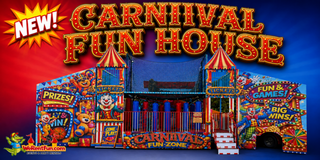Carnival Fun House - New interactive kids attraction rental from We Rent Fun featuring carnival games, bounce house, and inflatable play zone