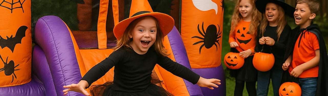 Kid on Halloween bounce house party