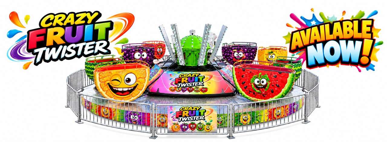 Crazy Fruit Twister spinning ride rental from We Rent Fun in Miami