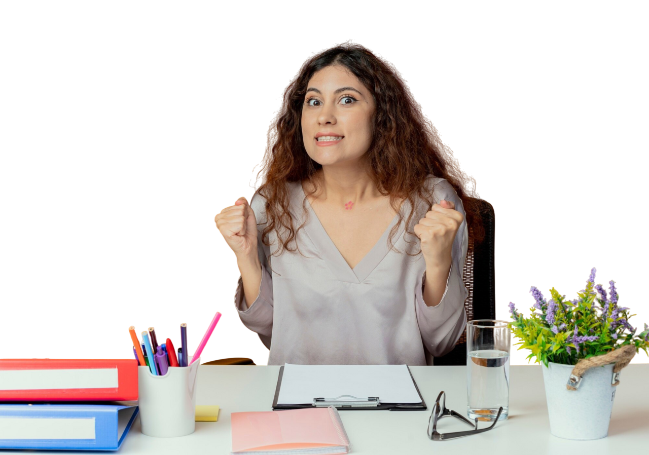 Excited teacher celebrating a successful event request