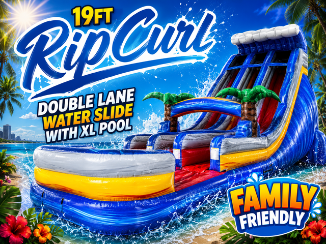 R24 - 19Ft Rip Curl Double Lane Water Slide With XL Pool