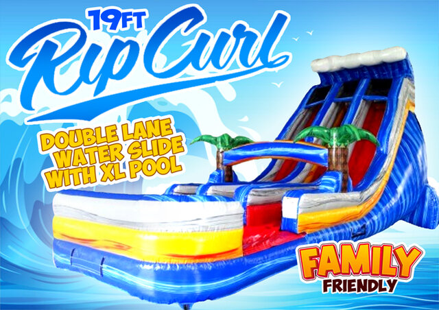 R24 - 19Ft Rip Curl Double Lane Water Slide With XL Pool