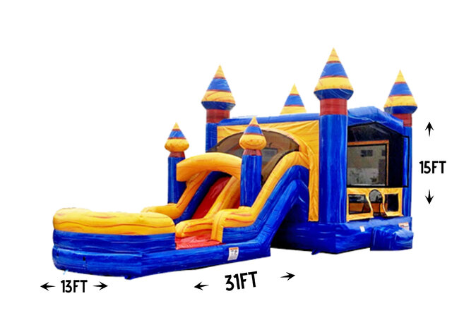 R54 - BIG Blue Double Lane Bounce House With Slide Combo