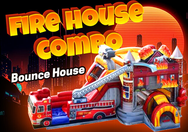 R72 - Fire Station Bounce House With Slide