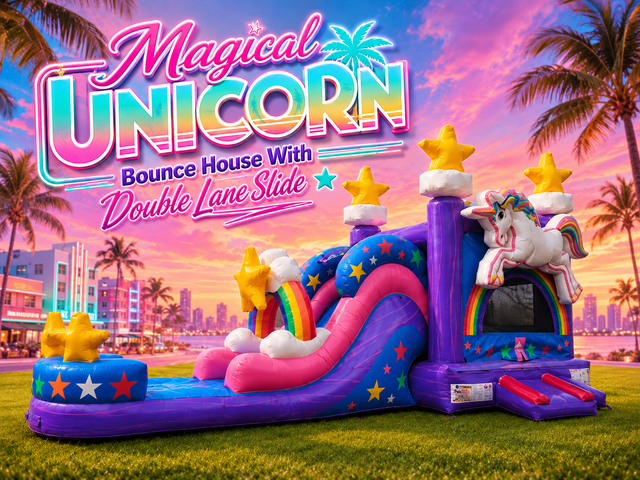 R111 - Magical Unicorn Bounce House With Double Lane Slide (Wet or Dry)