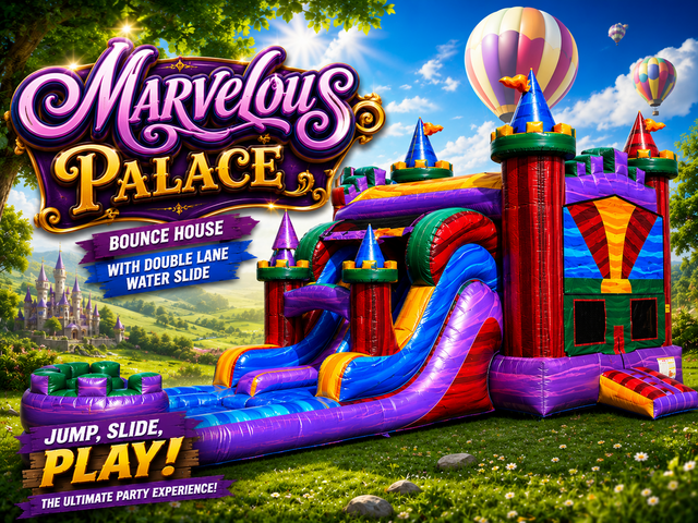 R19 - The Marvelous Palace Bounce House With Double Lane Slide (Wet or Dry)