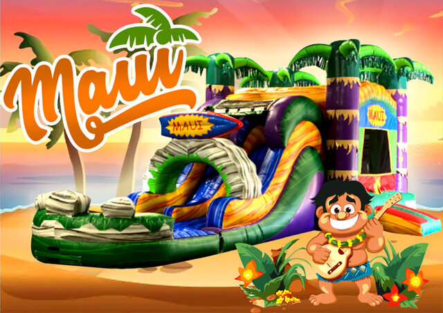 R127 - Maui Bounce House With Double Lane Slide (Wet or Dry)
