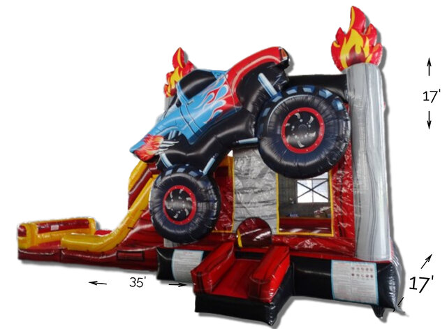 Monster Truck Bounce House With Double Lane Slide (Wet & Dry)