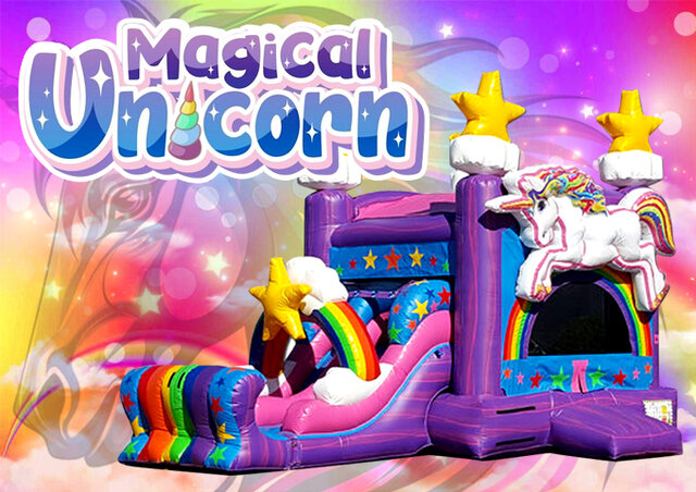 R111 - Magical Unicorn Bounce House With Double Lane Slide (Wet or Dry)