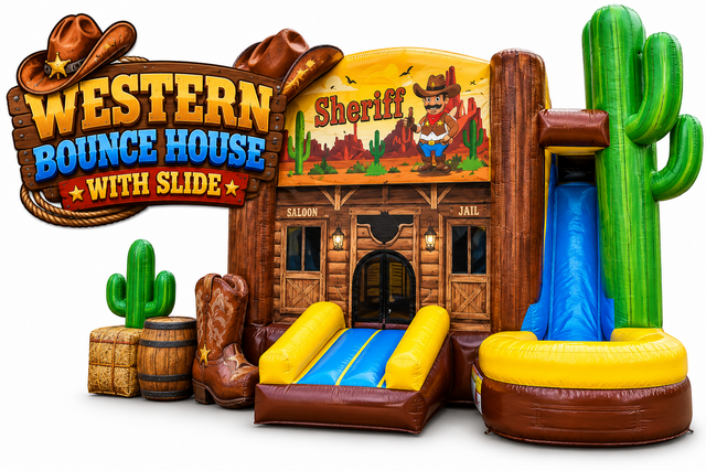 R6 - Western Bounce House Slide With Slide (Western Theme) 