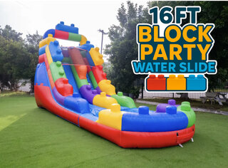 <p style='text-align: center; font-family: Arial, sans-serif;'>
  <span style='font-size: 22px; font-weight: bold; color: #ff6600;'>
  16FT Block Party Water Slide
  </span><br>
  <span style='font-size: 14px; font-weight: bold; color: #0080ff;'>
    🎥 Watch the video below! (14 & under)
  </span><br>
  <span style='font-size: 14px; font-weight: bold; color: green;'>
    ✅ Free Delivery & Setup
  </span>
</p>
