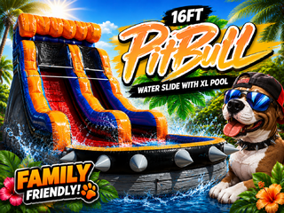 <p style='text-align: center; font-family: Arial, sans-serif;'>
  <span style='font-size: 22px; font-weight: bold; color: #ff6600;'>
    16FT The Pitbull Water Slide 
  </span><br>
  <span style='font-size: 14px; font-weight: bold; color: #0080ff;'>
    🎥 Watch the video below! – R58 (14 & under)
  </span><br>
  <span style='font-size: 14px; font-weight: bold; color: green;'>
    ✅ Free Delivery & Setup
  </span>
</p>

