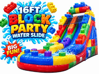 <p style='text-align: center; font-family: Arial, sans-serif;'>
  <span style='font-size: 22px; font-weight: bold; color: #ff6600;'>
  16FT Block Party Water Slide
  </span><br>
  <span style='font-size: 14px; font-weight: bold; color: #0080ff;'>
    🎥 Watch the video below! (14 & under) - R202
  </span><br>
  <span style='font-size: 14px; font-weight: bold; color: green;'>
    ✅ Free Delivery & Setup
  </span>
</p>

