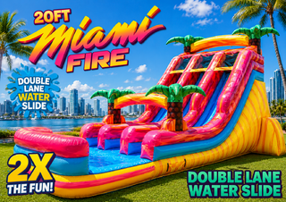 <p style='text-align: center; font-family: Arial, sans-serif;'>
  <span style='font-size: 22px; font-weight: bold; color: #ff6600;'>
    20Ft Miami Fire Double Lane Water Slide
  </span><br>
  <span style='font-size: 14px; font-weight: bold; color: #0080ff;'>
    🎥 Watch the video below! – R116
  </span><br>
  <span style='font-size: 14px; font-weight: bold; color: green;'>
    ✅ Free Delivery & Setup
  </span>
</p>

