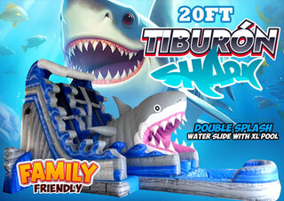 R79 - 20Ft Tiburon (Shark) Double Lane Water Slide With XL Pool (Family Friendly) <p><strong><span style='color: #ff00ff;'>Watch Video Inside</span></strong></p>