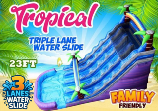 <p style='text-align: center; font-family: Arial, sans-serif;'>
  <span style='font-size: 22px; font-weight: bold; color: #ff6600;'>
    23Ft Tropical Triple Lane Water Slide with XL Pool (Family Friendly)
  </span><br>
  <span style='font-size: 14px; font-weight: bold; color: #0080ff;'>
    🎥 Watch the video below! – Wet/Dry – R82
  </span>
</p>
