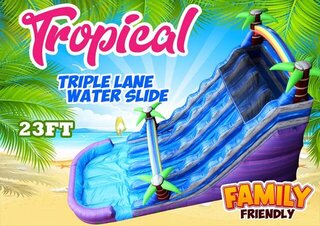 R82 - 23Ft Tropical Triple Lane Water Slide  with XL Pool (Family Friendly) WET/DRY <p><strong><span style='color: #ff00ff;'>Watch Video Inside</span></strong></p>