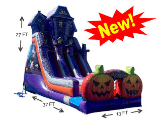 27FT The Haunted Mansion Double Lane Slide <p><strong><span style='color: #ff00ff;'>Watch Video Inside</span></strong></p> 