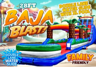 <p style='text-align: center; font-family: Arial, sans-serif;'>
  <span style='font-size: 22px; font-weight: bold; color: #ff6600;'>
    28FT Baja Blast Double Lane Water Slide with XL Pool (Family Friendly)
  </span><br>
  <span style='font-size: 14px; font-weight: bold; color: #0080ff;'>
    🎥 Watch the video below! – R85+R86
  </span>
</p>
