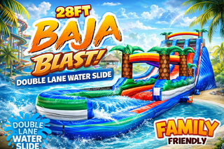 <p style='text-align: center; font-family: Arial, sans-serif;'>
  <span style='font-size: 22px; font-weight: bold; color: #ff6600;'>
    28FT Baja Blast Double Lane Water Slide
  </span><br>
  <span style='font-size: 14px; font-weight: bold; color: #0080ff;'>
    🎥 Watch the video below! – R85+R86
  </span><br>
  <span style='font-size: 14px; font-weight: bold; color: green;'>
    ✅ Free Delivery & Setup
  </span>
</p>

