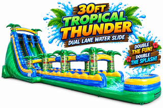 <p style='text-align: center; font-family: Arial, sans-serif;'>
  <span style='font-size: 22px; font-weight: bold; color: #ff6600;'>
    30FT Tropical Thunder Double Lane Water Slide
  </span><br>
  <span style='font-size: 14px; font-weight: bold; color: #0080ff;'>
    🎥 Watch the video below! – R97+R98
  </span><br>
  <span style='font-size: 14px; font-weight: bold; color: green;'>
    ✅ Free Delivery & Setup
  </span>
</p>
