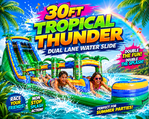 <p style='text-align: center; font-family: Arial, sans-serif;'>
  <span style='font-size: 22px; font-weight: bold; color: #ff6600;'>
    30FT Tropical Thunder Double Lane Water Slide
  </span><br>
  <span style='font-size: 14px; font-weight: bold; color: #0080ff;'>
    🎥 Watch the video below! – R97+R98
  </span><br>
  <span style='font-size: 14px; font-weight: bold; color: green;'>
    ✅ Free Delivery & Setup
  </span>
</p>
