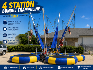 <p style='text-align: center; font-family: Arial, sans-serif;'>
  <span style='font-size: 22px; font-weight: bold; color: #ff6600;'>
    4 Station Bungee Trampoline
  </span><br>
  <span style='font-size: 14px; font-weight: bold; color: #0080ff;'>
     Includes Trained Operator – 🎥 Watch the video below!
  </span>
</p>
