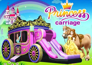 R57 - Princess Carriage Bounce House With Slide <p><strong><span style='color: #ff00ff;'>Watch Video Inside</span></strong></p>