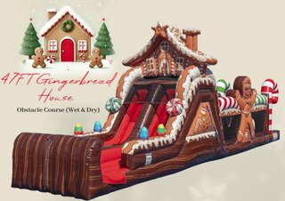 S25 - 47FT Gingerbread House Obstacle Course(Wet & Dry)  <p><strong><span style='color: #ff00ff;'>Watch Video Inside</span></strong></p>