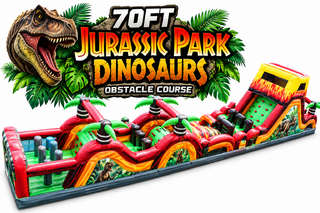 <p style='text-align: center; font-family: Arial, sans-serif;'>
  <span style='font-size: 22px; font-weight: bold; color: #ff6600;'>
    70Ft Jurassic Park Dinosaur Obstacle Course with Slide
  </span><br>
  <span style='font-size: 14px; font-weight: bold; color: #0080ff;'>
    🎥 Watch the video below! – (A and C)
  </span><br>
  <span style='font-size: 14px; font-weight: bold; color: green;'>
    ✅ Free Delivery & Setup
  </span>
</p>
